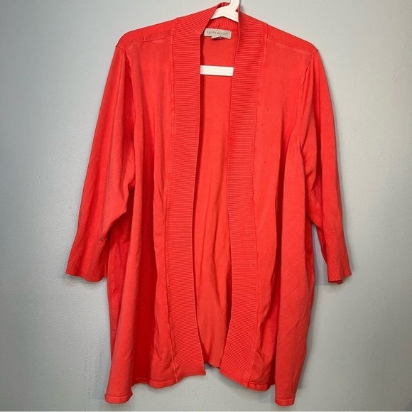 Laura Ashley Women's Open Front Cardigan Red 3X Longline FLAW - Picture 1 of 11